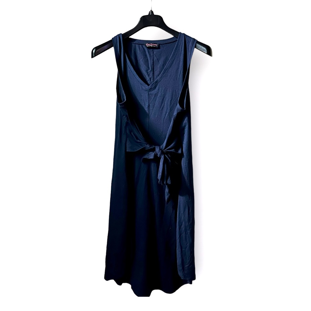 Curlbiuty Navy Blue Tank Dress with Tie Front